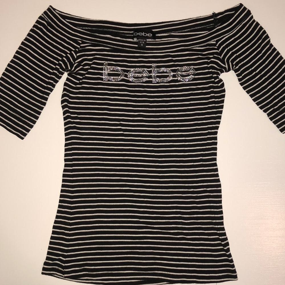 Bebe black and white stripped top